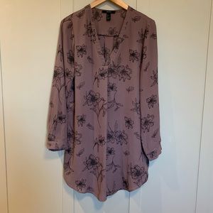 Long Floral V Neck Tunic/Dress with Waist Tie